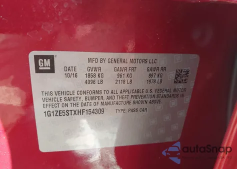 2017 Chevrolet Malibu 1Lt z USA, uszkodzony, nr VIN 1G1ZE5STXHF154309